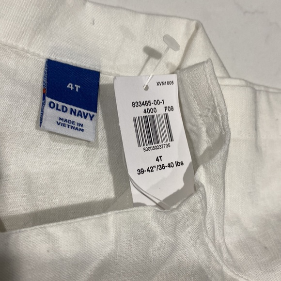 White Shirt Old Navy Cuban style Button Up Short Sleeve Collar Linen Blend 4T - Picture 9 of 9